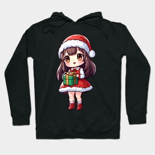 Cute girl christmas holding a gift Hoodie